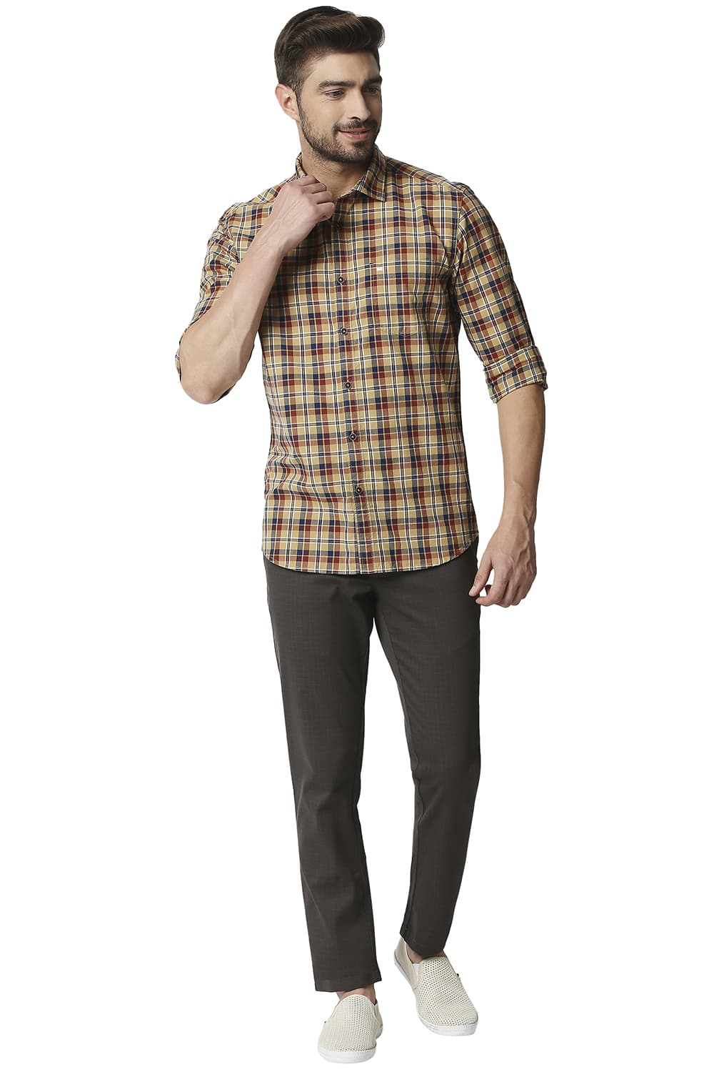 BASICS SLIM FIT OXFORD CHECKS SHIRT