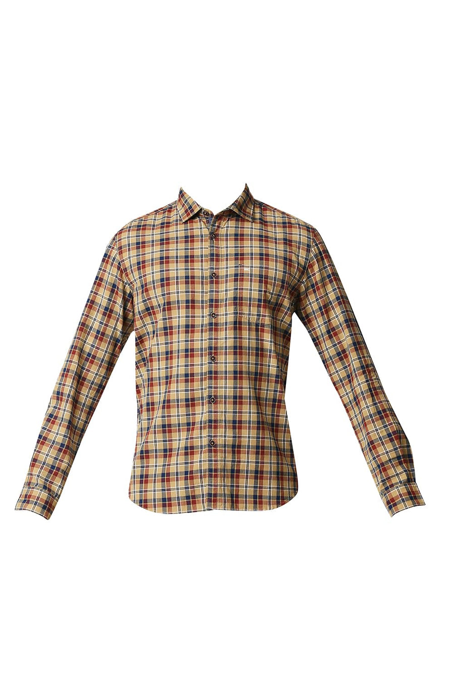 BASICS SLIM FIT LARK KHAKI OXFORD CHECKS SHIRT