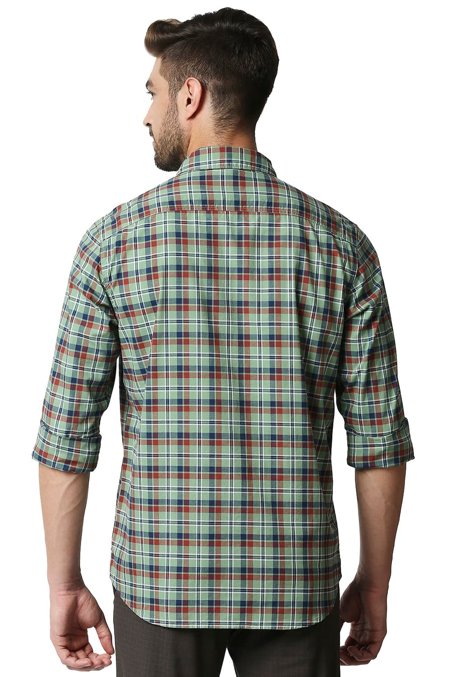 BASICS SLIM FIT BASIL GREEN OXFORD CHECKS SHIRT