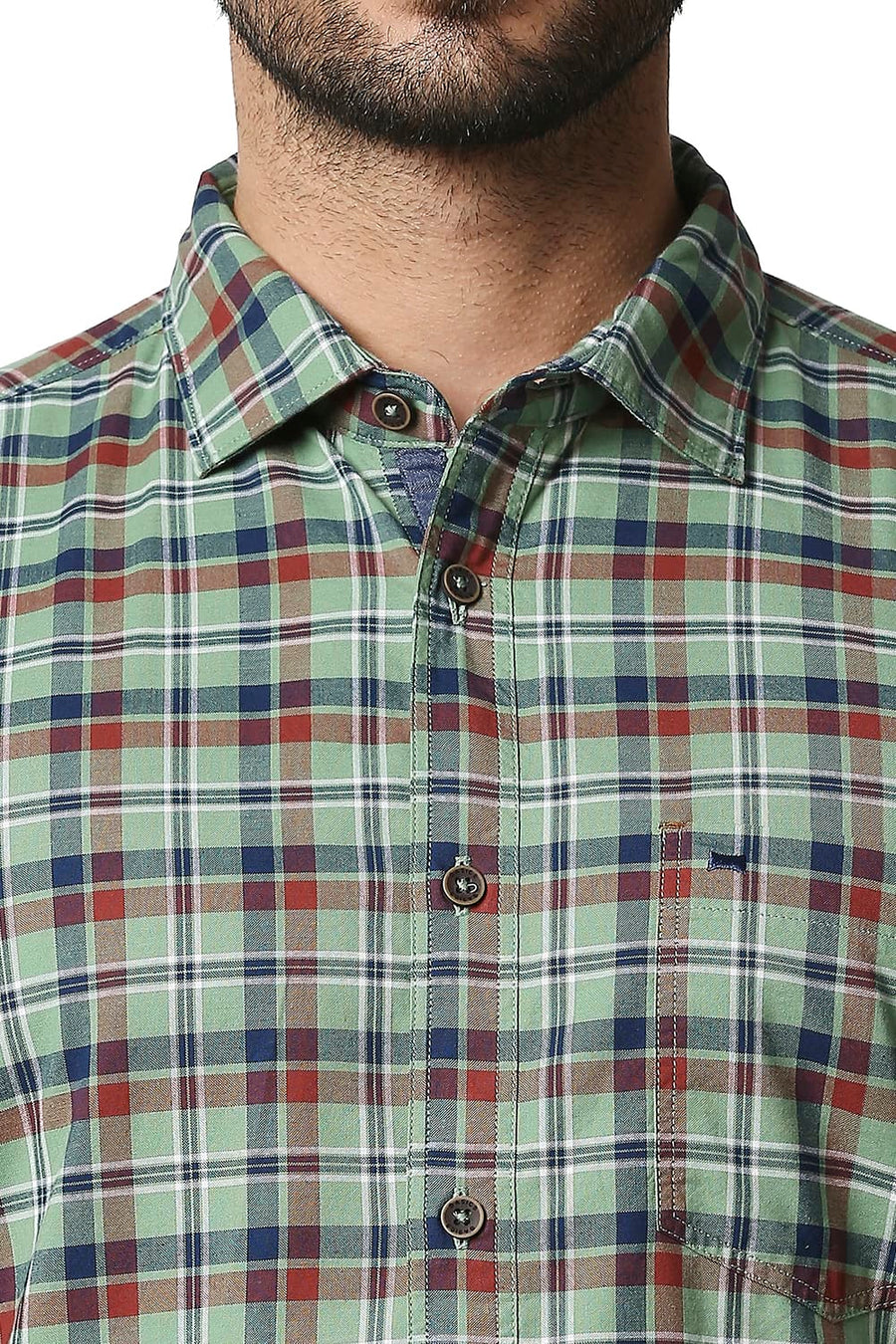 BASICS SLIM FIT BASIL GREEN OXFORD CHECKS SHIRT