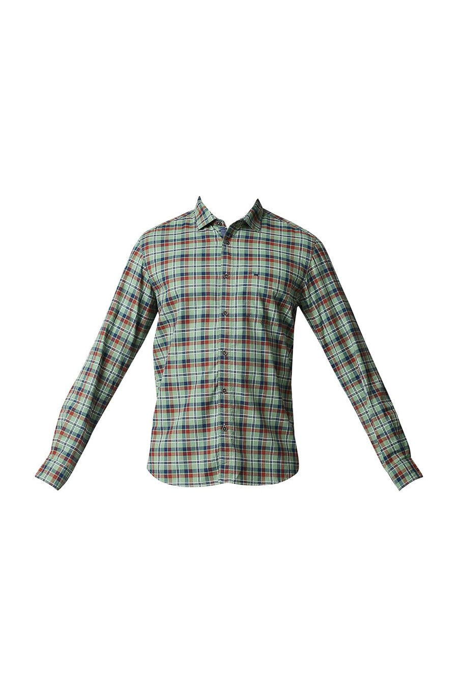 BASICS SLIM FIT BASIL GREEN OXFORD CHECKS SHIRT