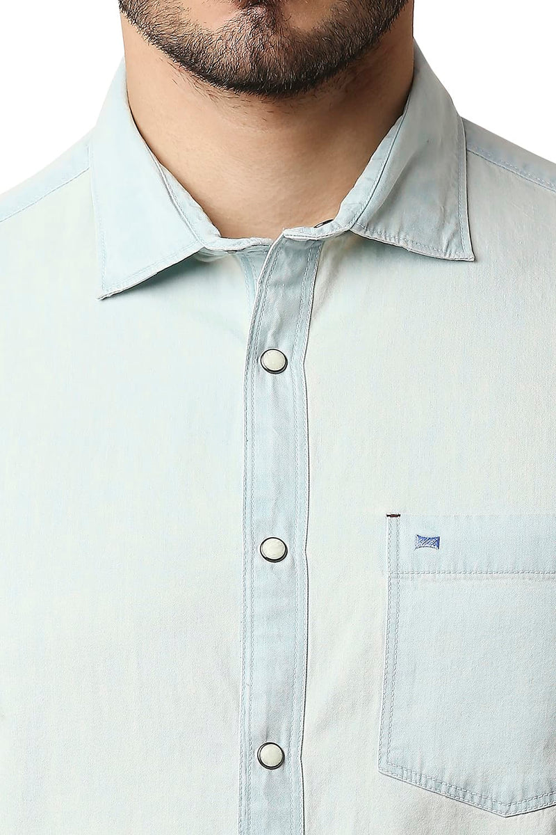 BASICS SLIM FIT INDIGO PLAIN HALFSLEEVES SHIRT