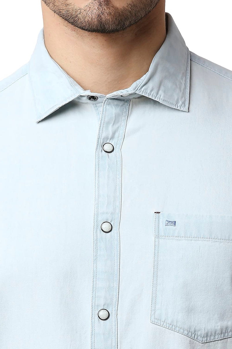 BASICS SLIM FIT INDIGO PLAIN SHIRT