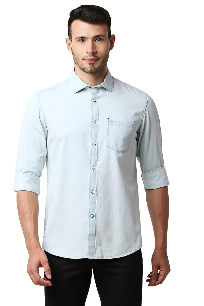 BASICS SLIM FIT INDIGO PLAIN SHIRT