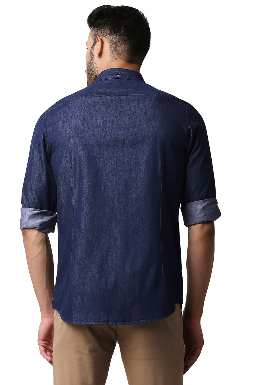 BASICS SLIM FIT MEDIEVAL BLUE INDIGO PLAIN SHIRT