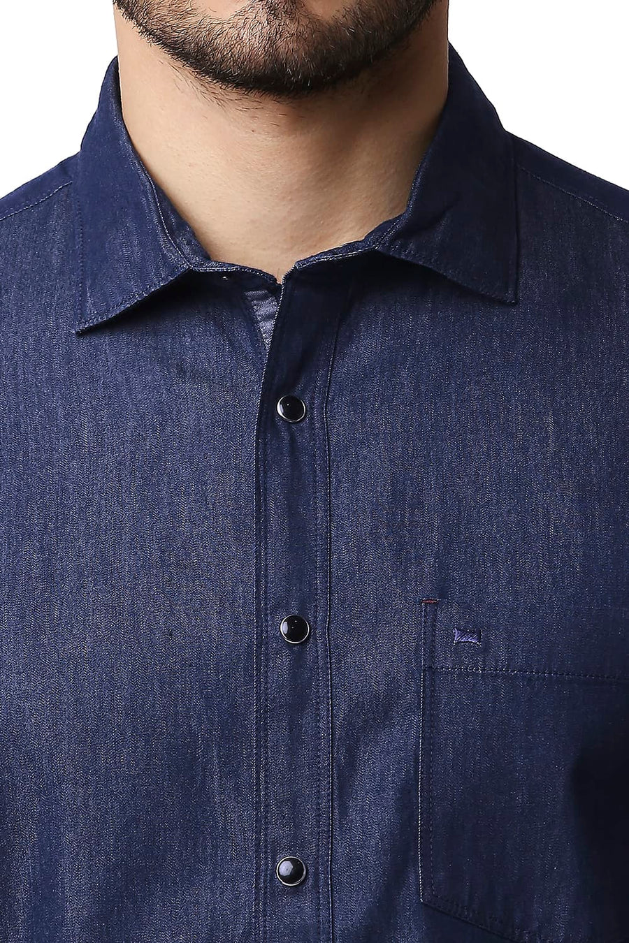 BASICS SLIM FIT MEDIEVAL BLUE INDIGO PLAIN SHIRT