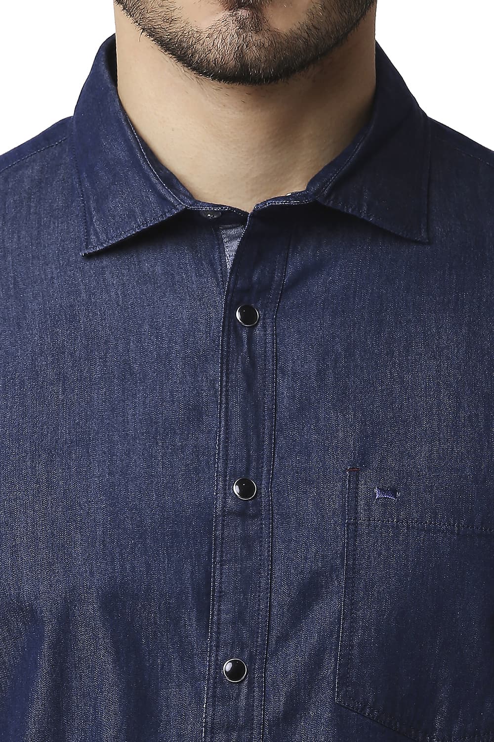 BASICS SLIM FIT INDIGO PLAIN HALFSLEEVES SHIRT