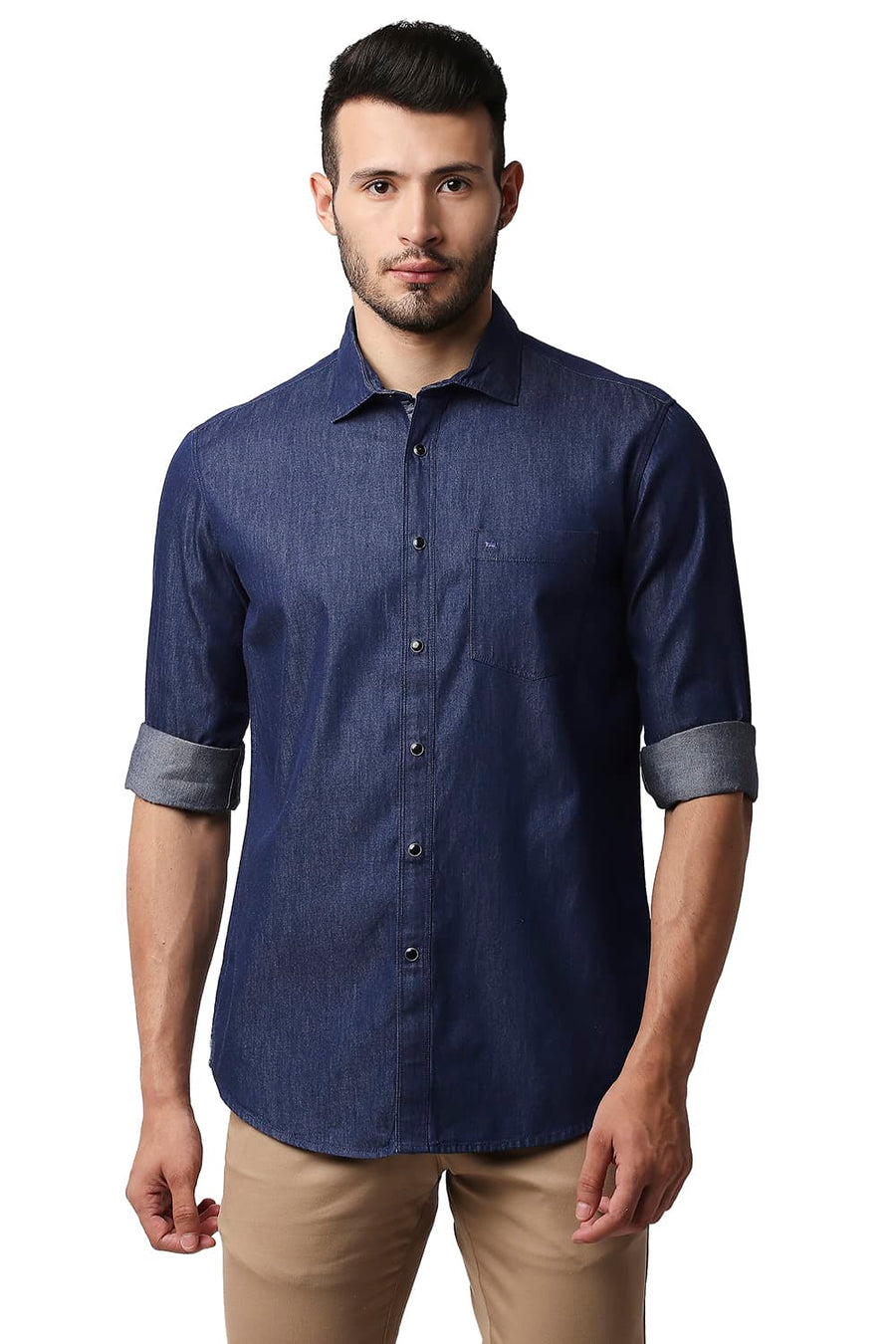 BASICS SLIM FIT MEDIEVAL BLUE INDIGO PLAIN SHIRT