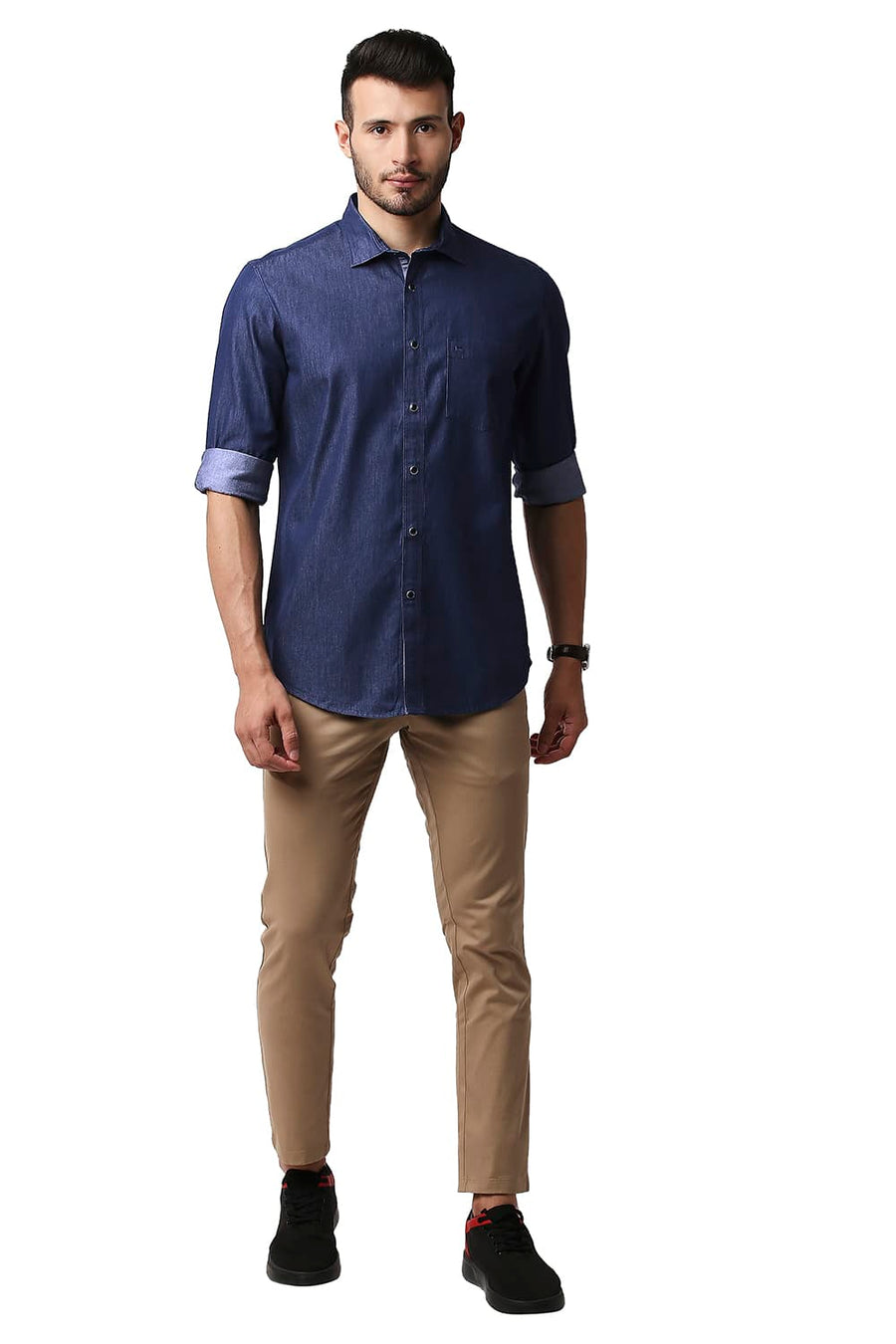 BASICS SLIM FIT MEDIEVAL BLUE INDIGO PLAIN SHIRT