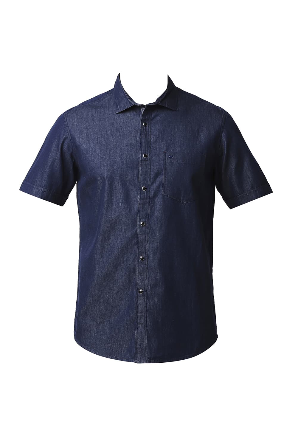 BASICS SLIM FIT INDIGO PLAIN HALFSLEEVES SHIRT