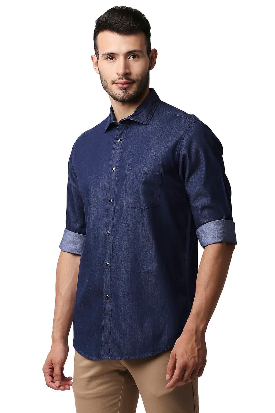 BASICS SLIM FIT MEDIEVAL BLUE INDIGO PLAIN SHIRT