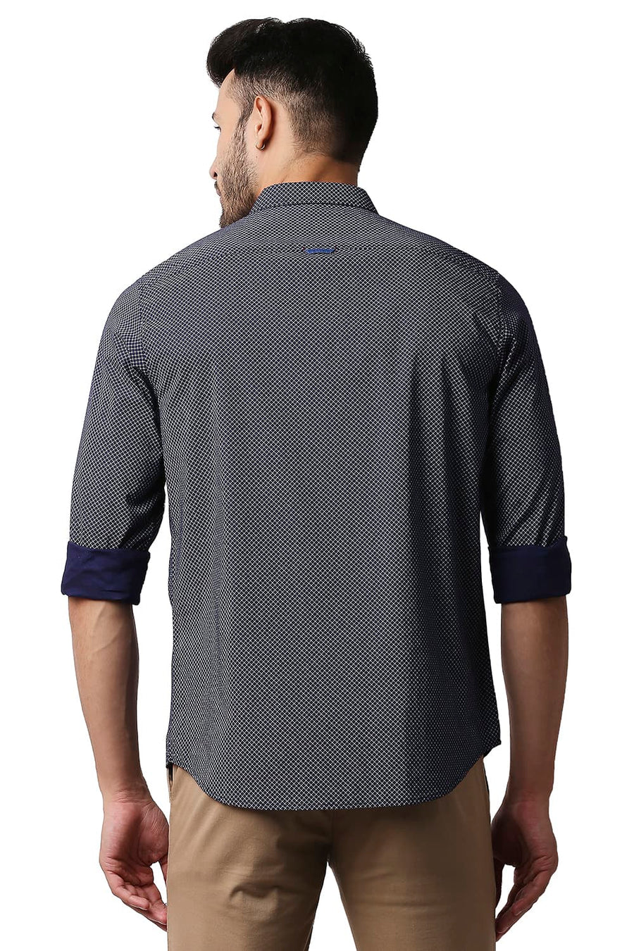BASICS SLIM FIT NIGHTSHADE PURPLE OXFORD PRINTED SHIRT