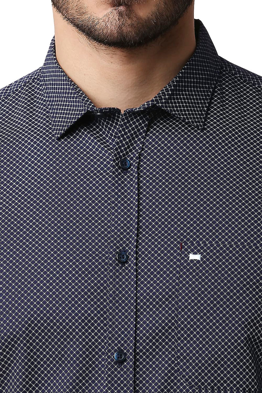 BASICS SLIM FIT NIGHTSHADE PURPLE OXFORD PRINTED SHIRT
