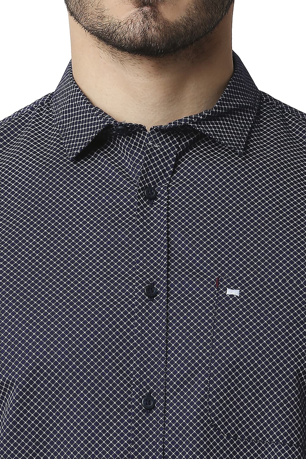 BASICS SLIM FIT OXFORD PRINTED HALFSLEEVES SHIRT