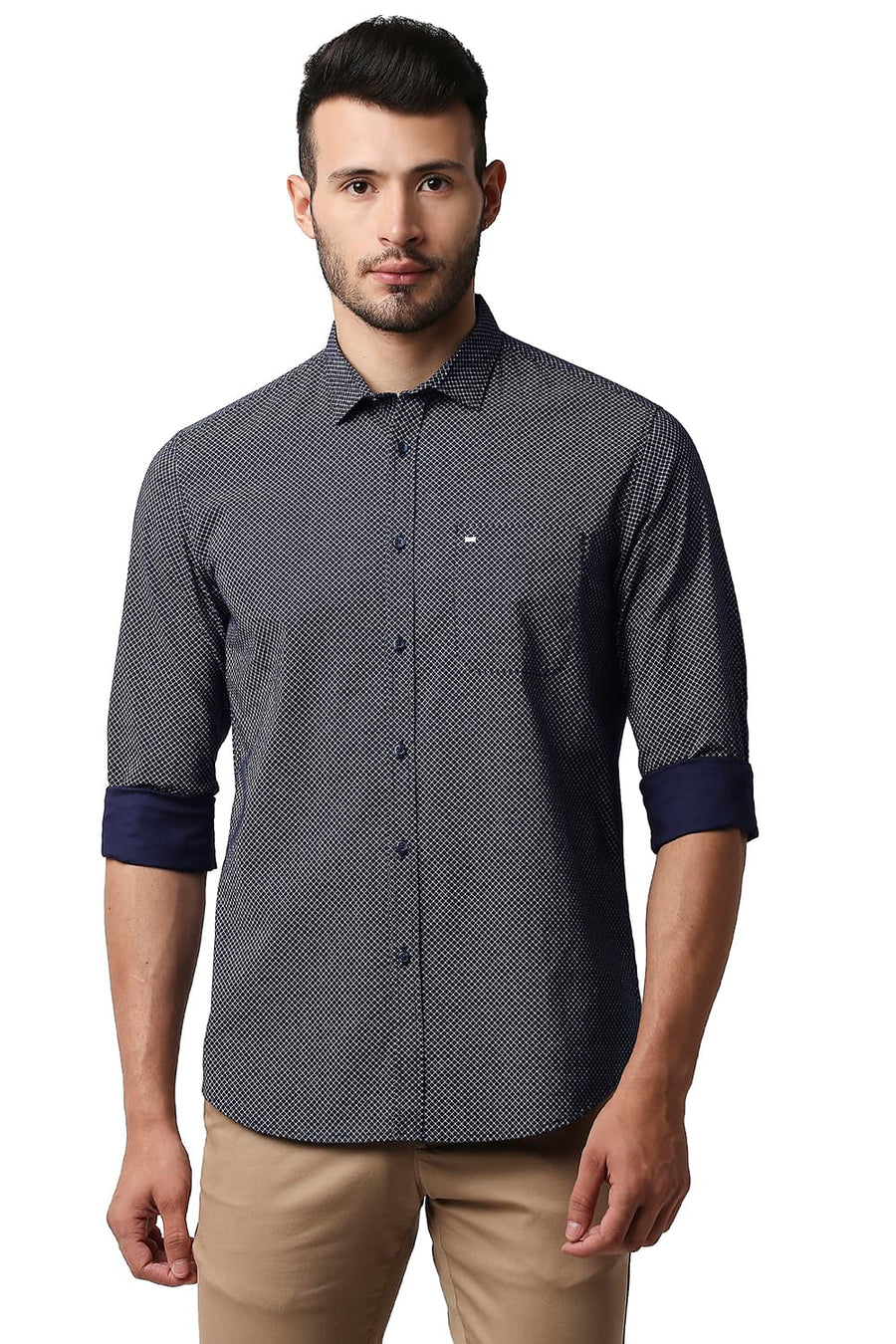 BASICS SLIM FIT NIGHTSHADE PURPLE OXFORD PRINTED SHIRT