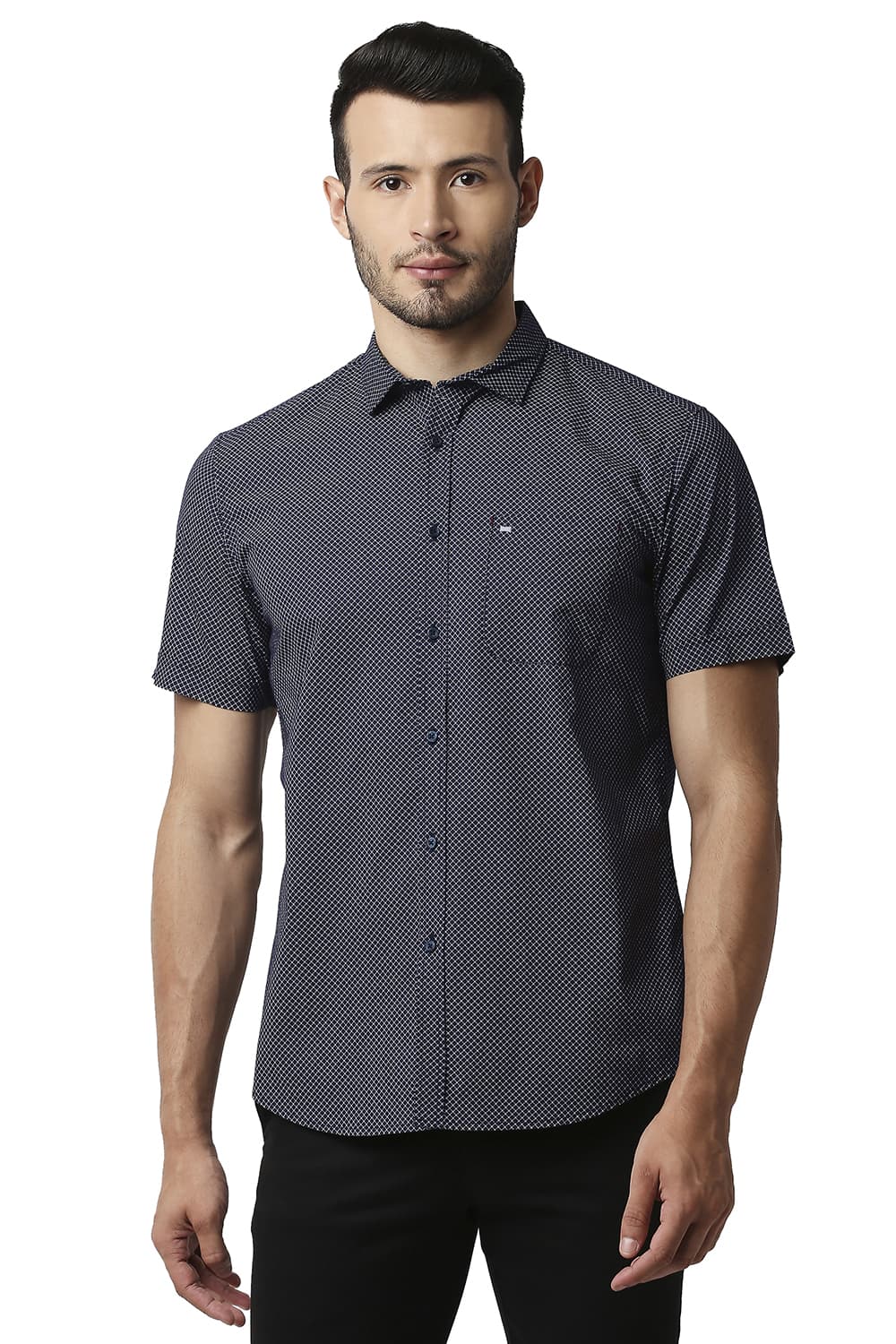 BASICS SLIM FIT OXFORD PRINTED SHIRT