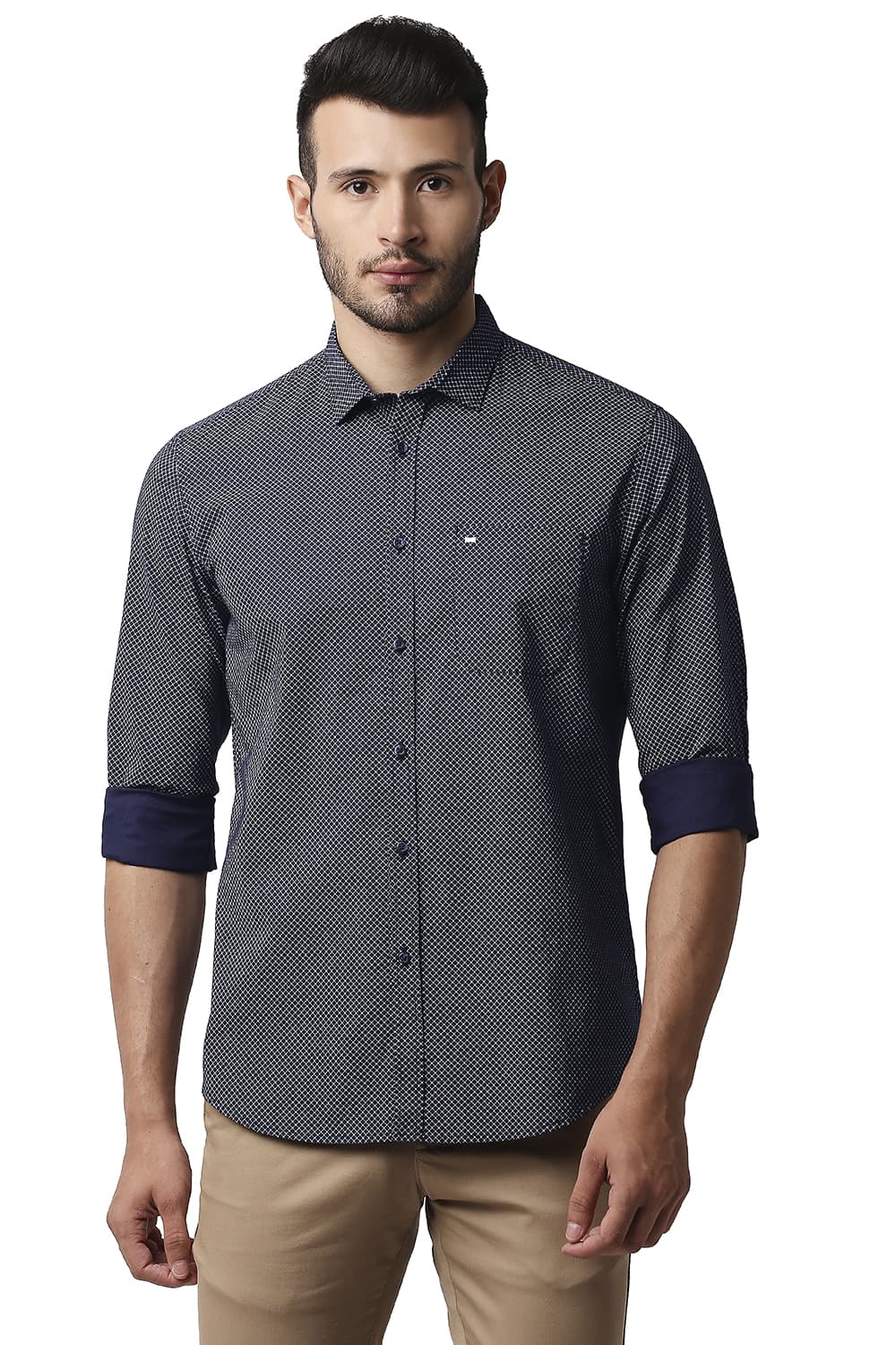 BASICS SLIM FIT OXFORD PRINTED SHIRT