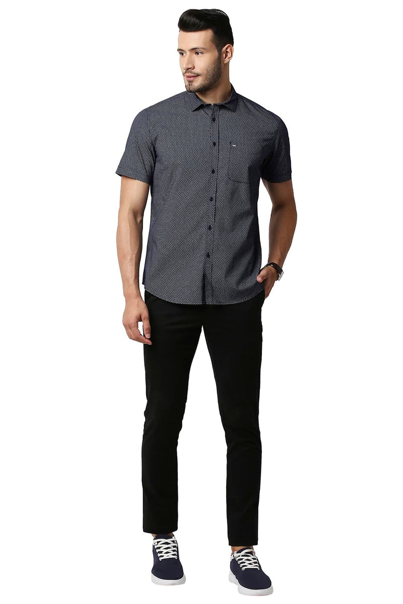 BASICS SLIM FIT OXFORD PRINTED HALFSLEEVES SHIRT