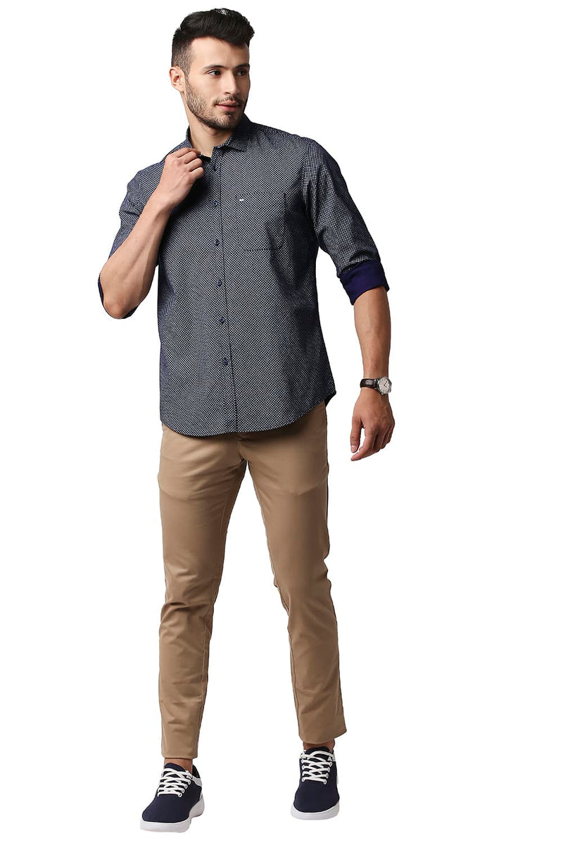 BASICS SLIM FIT OXFORD PRINTED SHIRT