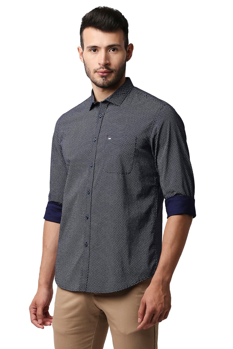BASICS SLIM FIT NIGHTSHADE PURPLE OXFORD PRINTED SHIRT
