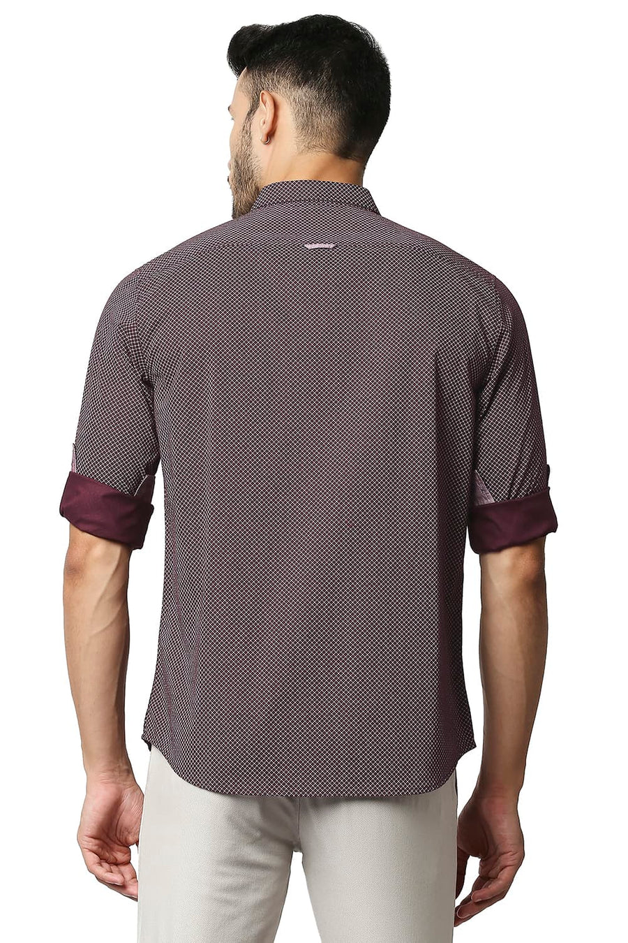 BASICS SLIM FIT PORT MAROON OXFORD PRINTED SHIRT