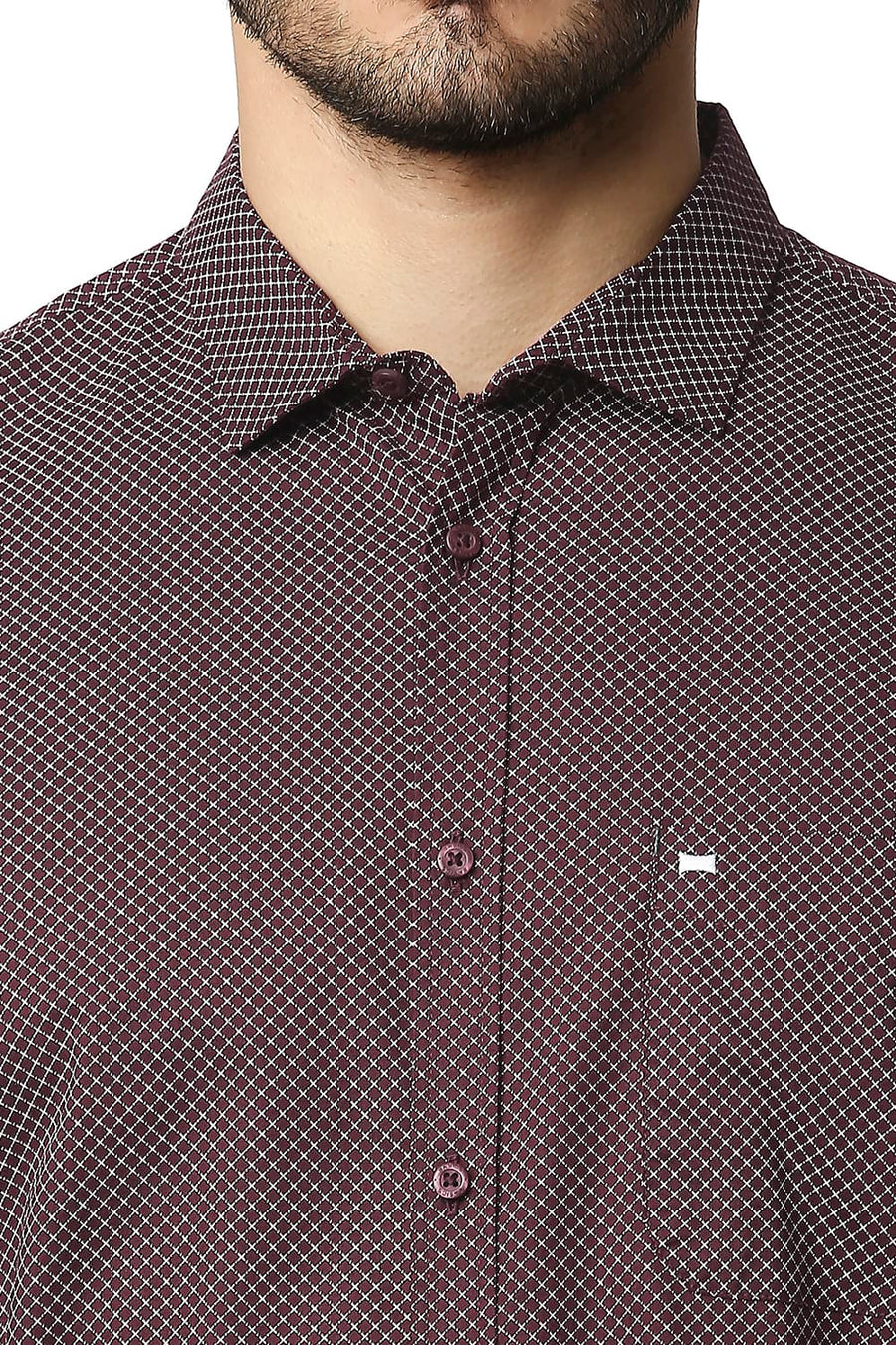 BASICS SLIM FIT PORT MAROON OXFORD PRINTED SHIRT
