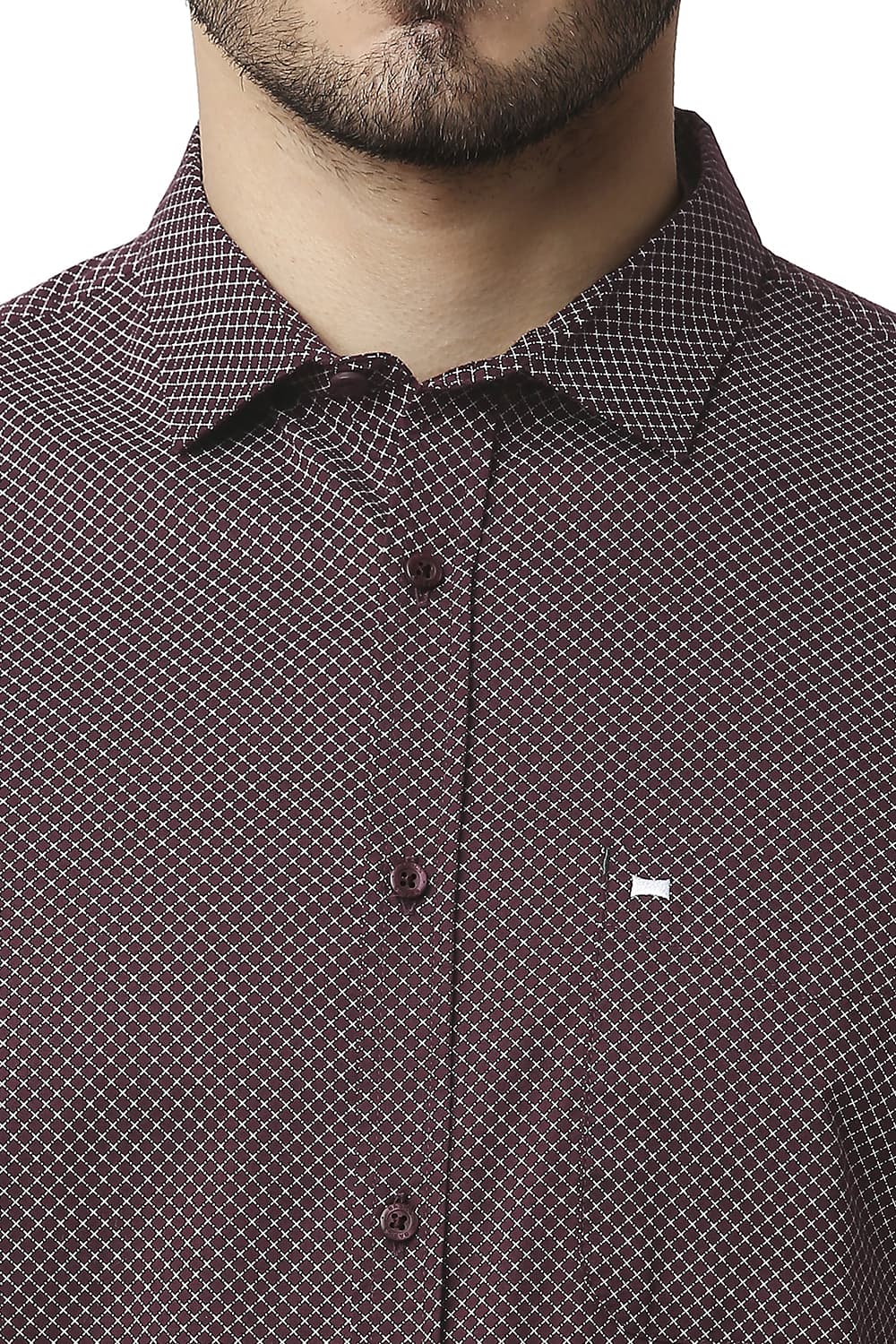 BASICS SLIM FIT OXFORD PRINTED HALFSLEEVES SHIRT