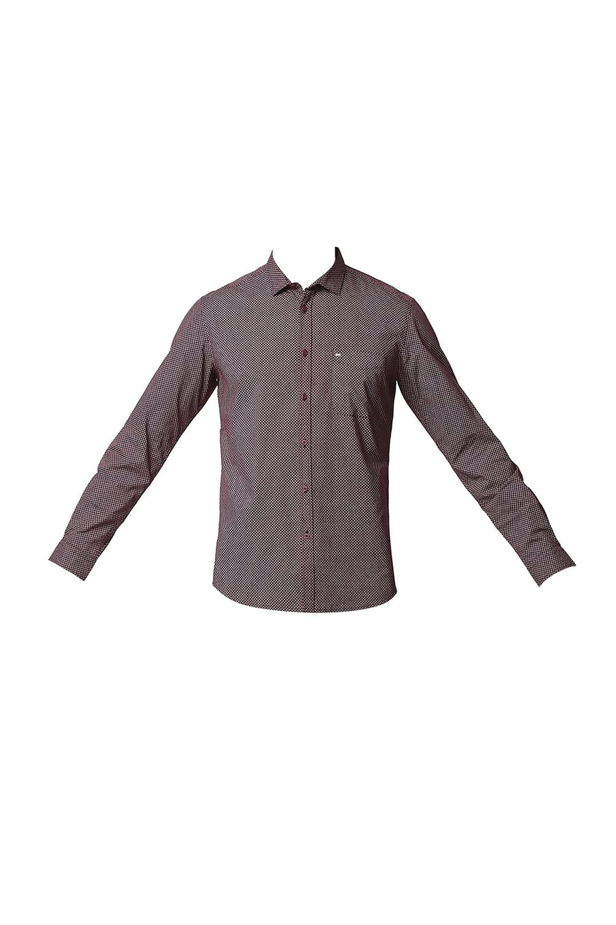 BASICS SLIM FIT PORT MAROON OXFORD PRINTED SHIRT