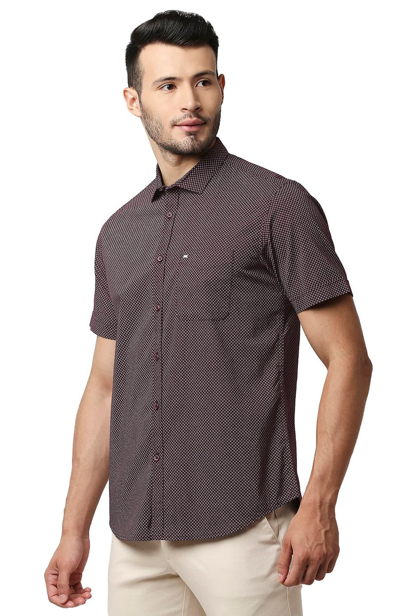 BASICS SLIM FIT OXFORD PRINTED HALFSLEEVES SHIRT