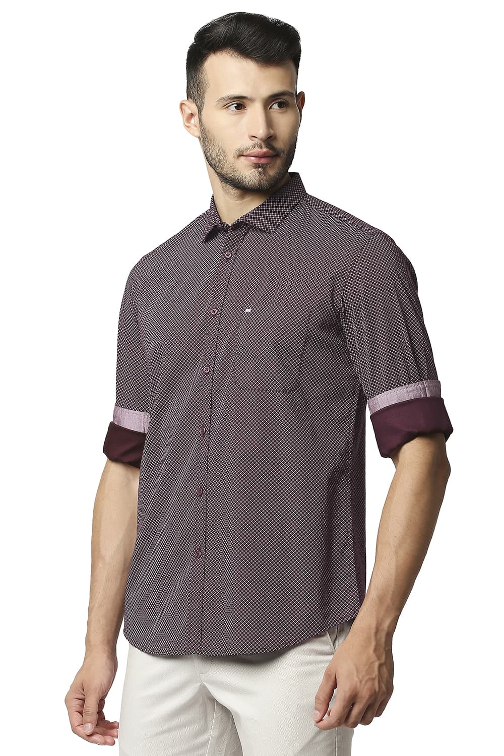 BASICS SLIM FIT OXFORD PRINTED SHIRT