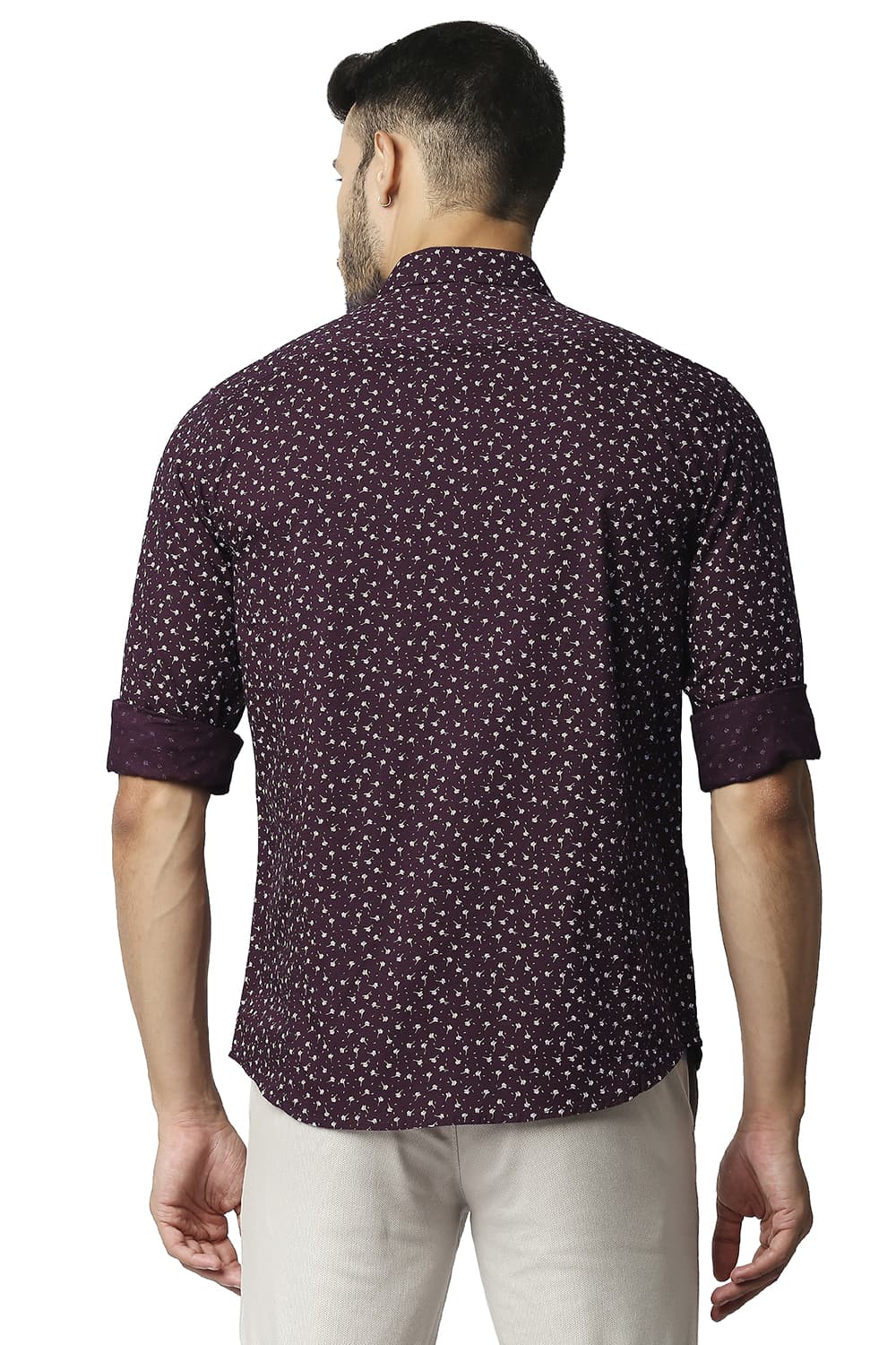 BASICS SLIM FIT COTTON SLUB PRINTED SHIRT