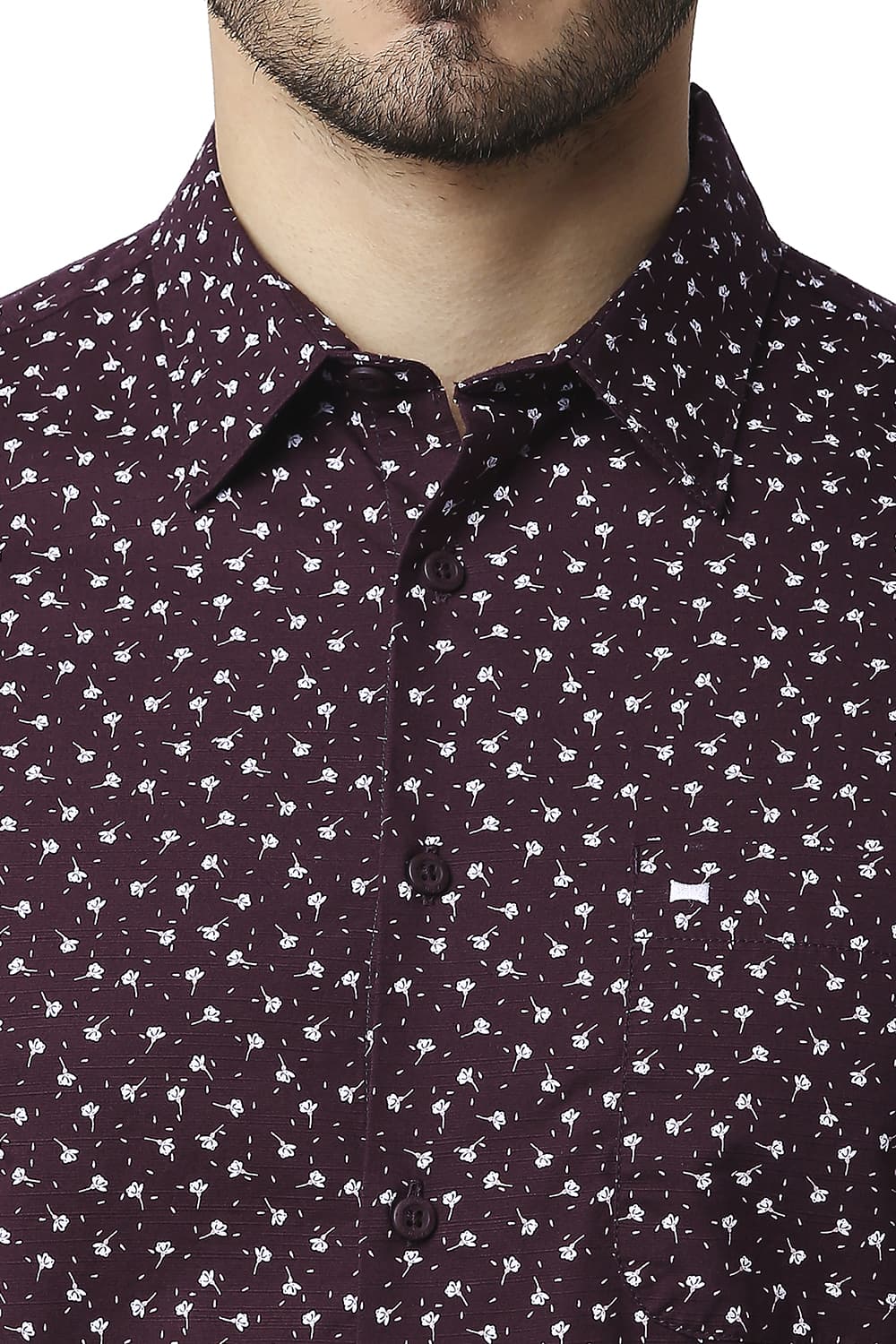 BASICS SLIM FIT COTTON SLUB PRINTED HALFSLEEVES SHIRT