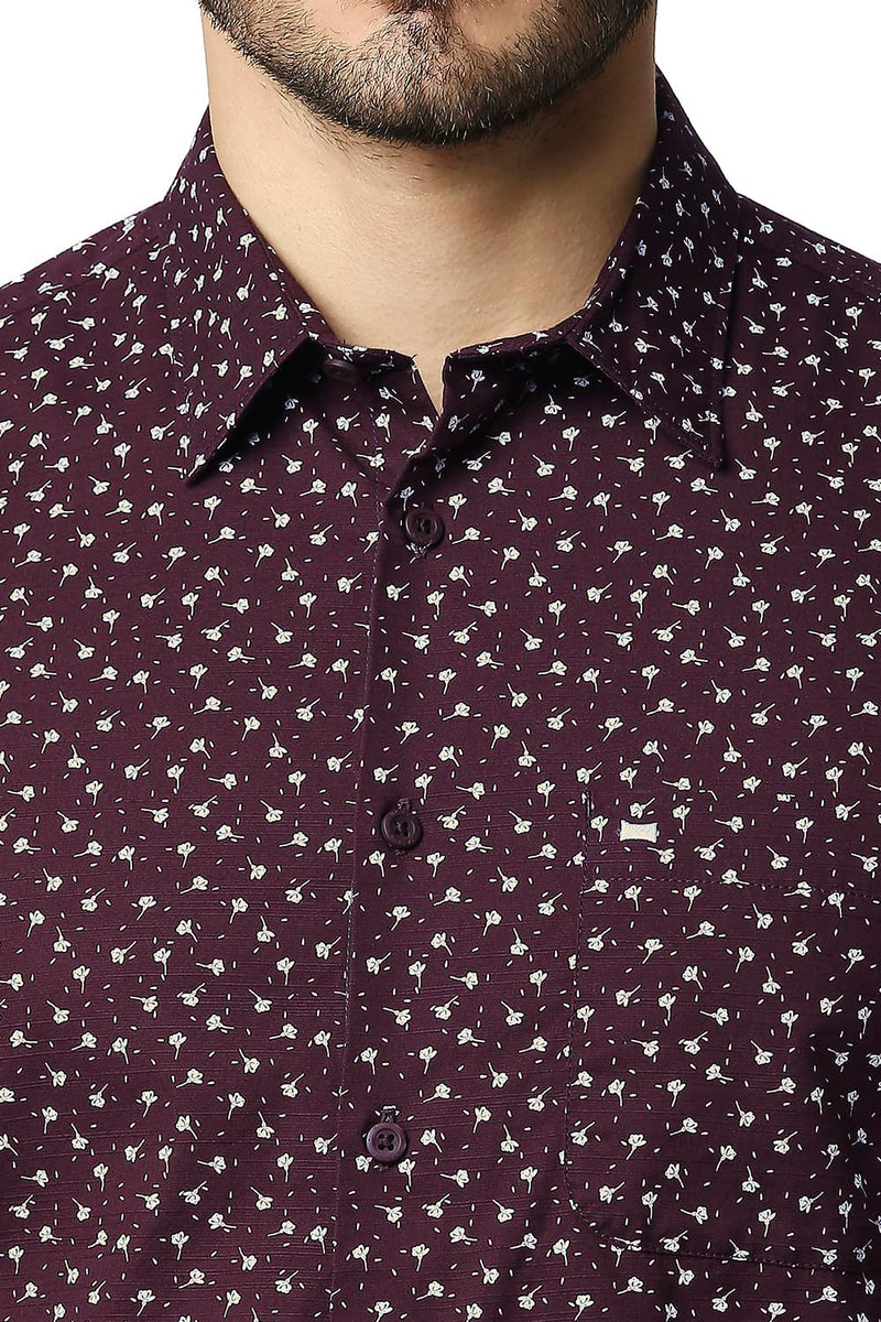 BASICS SLIM FIT COTTON SLUB PRINTED SHIRT