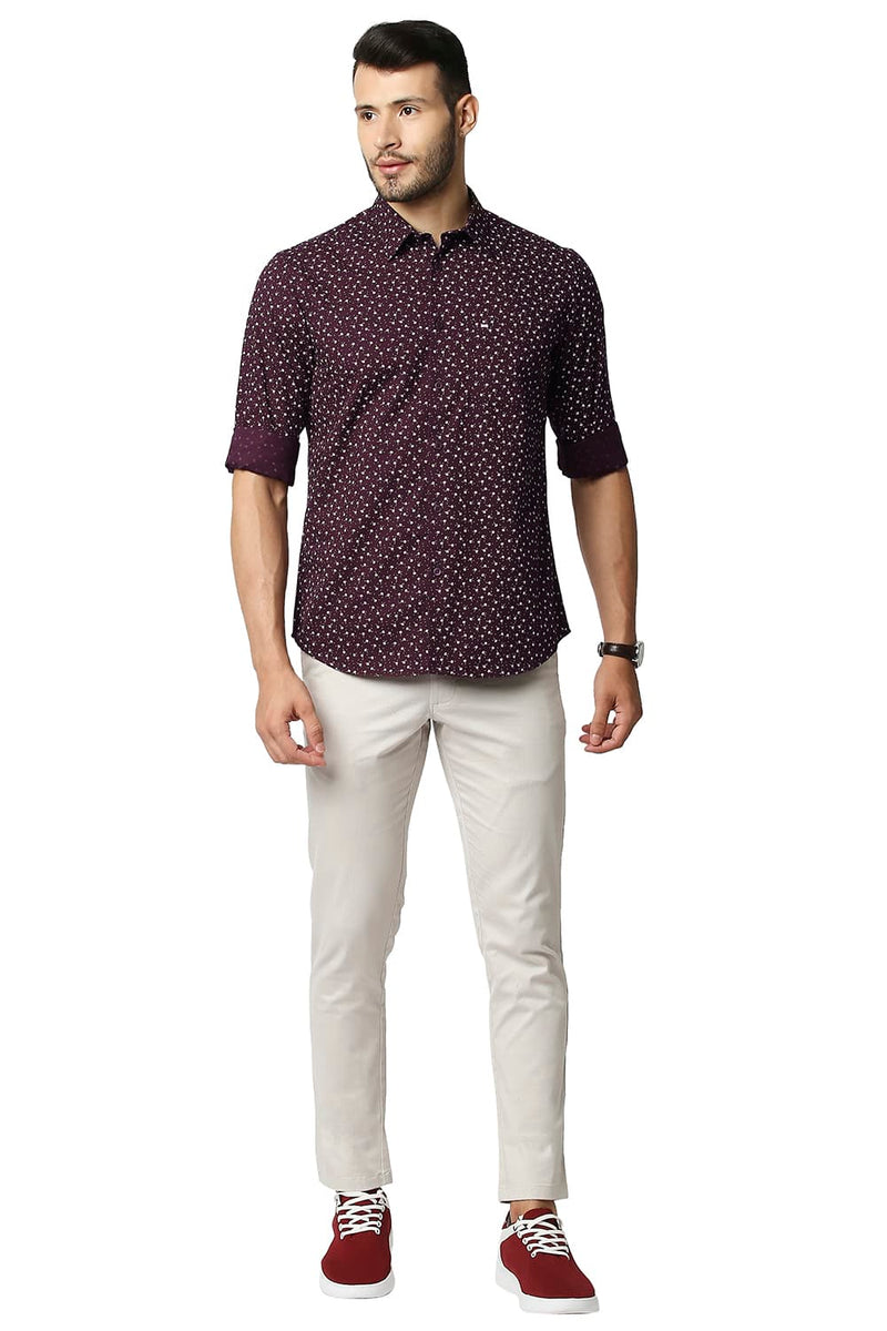 BASICS SLIM FIT COTTON SLUB PRINTED SHIRT