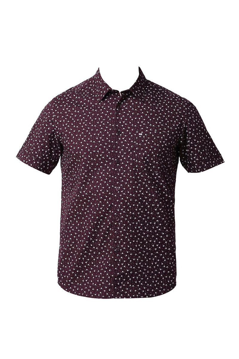 BASICS SLIM FIT COTTON SLUB PRINTED HALFSLEEVES SHIRT