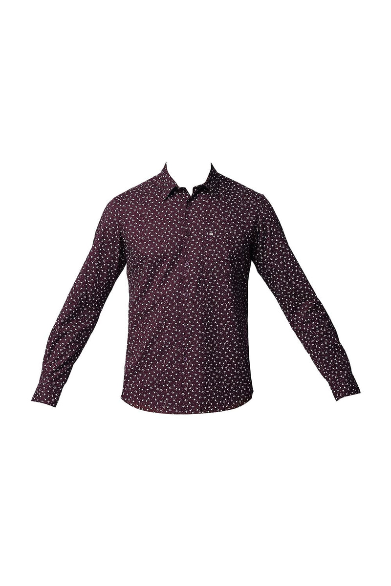 BASICS SLIM FIT COTTON SLUB PRINTED SHIRT