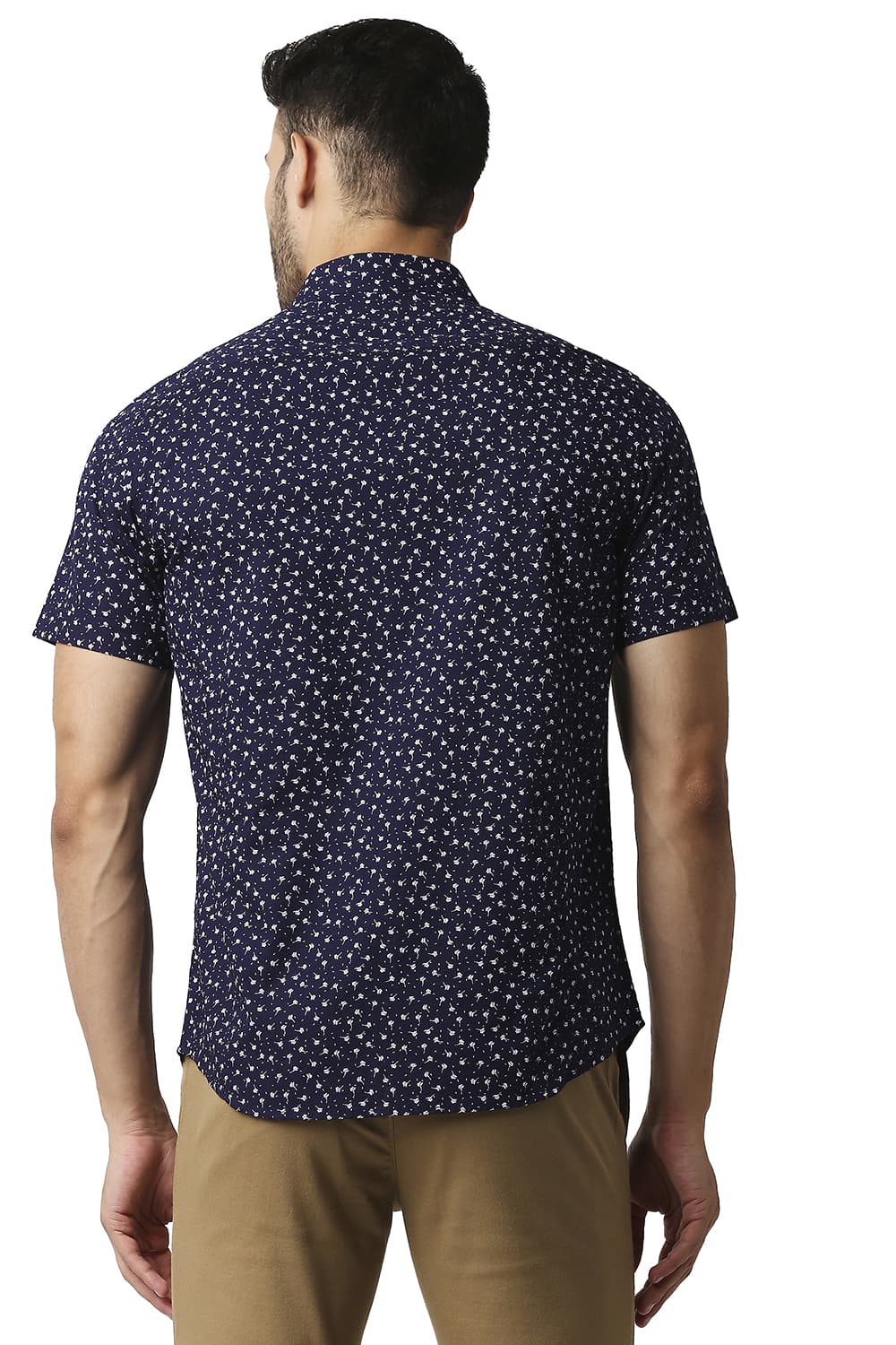 BASICS SLIM FIT COTTON SLUB PRINTED HALFSLEEVES SHIRT