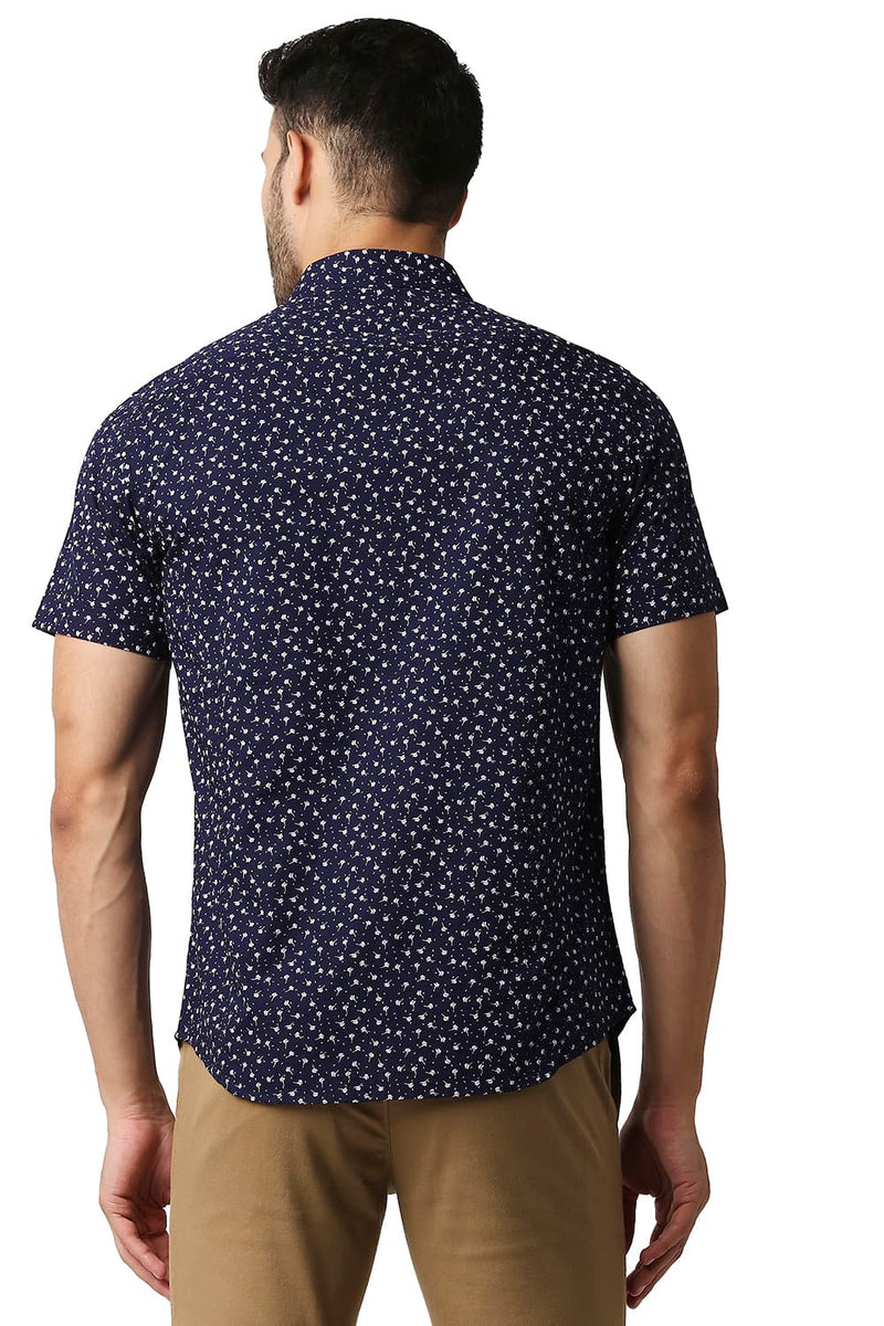 BASICS SLIM FIT COTTON SLUB PRINTED HALFSLEEVES SHIRT