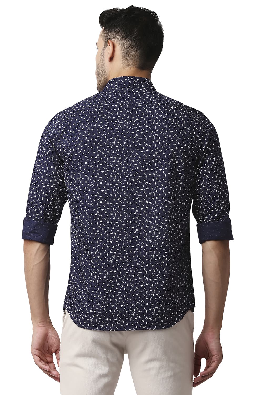 BASICS SLIM FIT COTTON SLUB PRINTED SHIRT