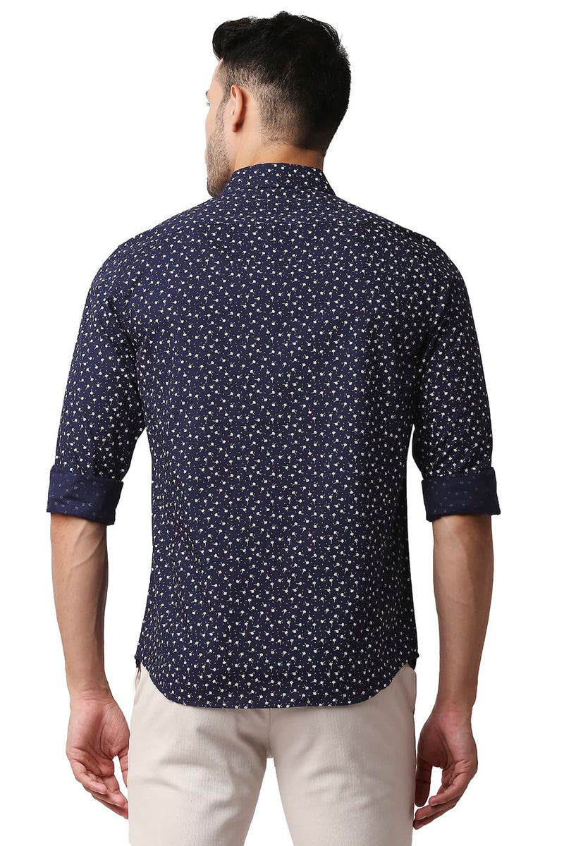 BASICS SLIM FIT COTTON SLUB PRINTED SHIRT