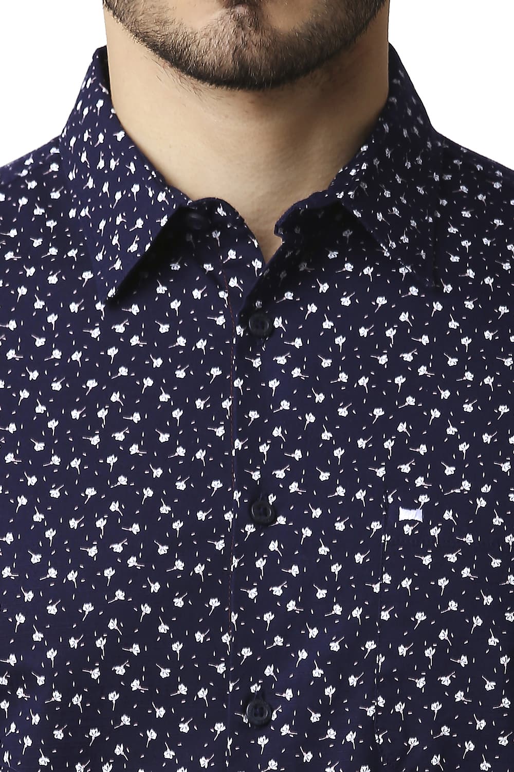 BASICS SLIM FIT COTTON SLUB PRINTED HALFSLEEVES SHIRT