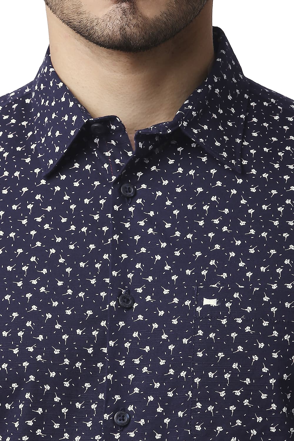 BASICS SLIM FIT COTTON SLUB PRINTED SHIRT