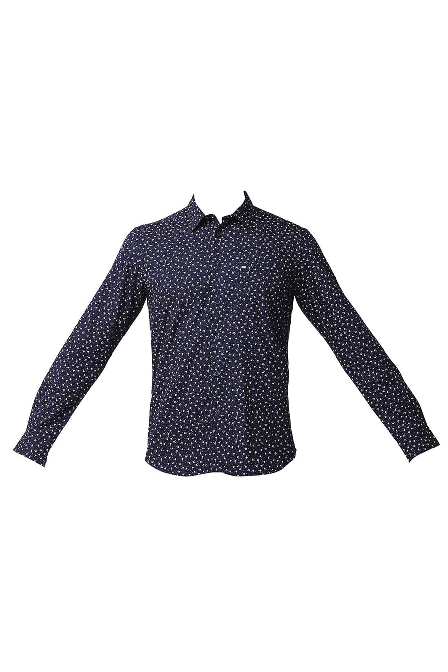 BASICS SLIM FIT INSIGNIA NAVY COTTON SLUB PRINTED SHIRT