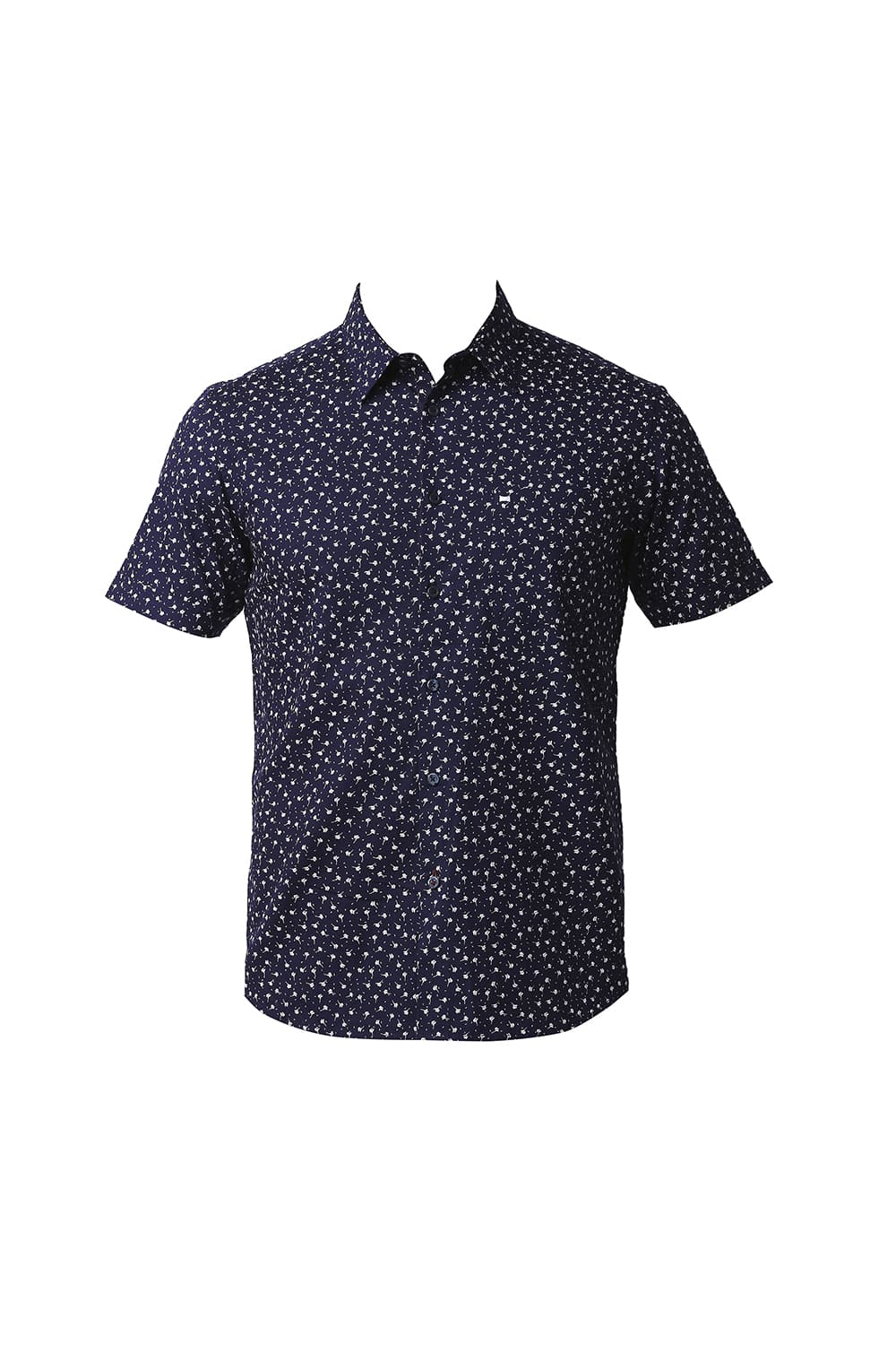 BASICS SLIM FIT COTTON SLUB PRINTED HALFSLEEVES SHIRT