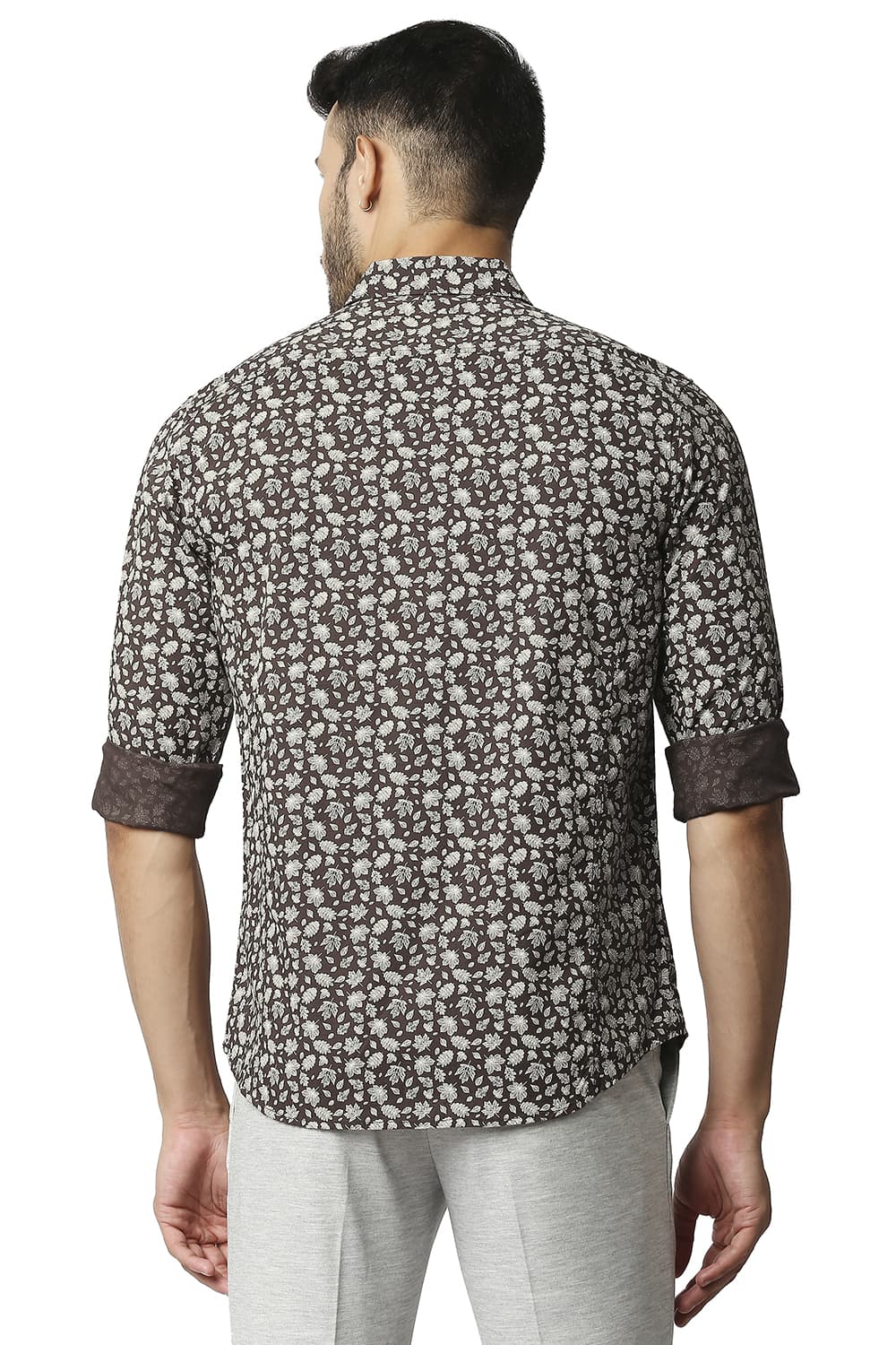 BASICS SLIM FIT COTTON SLUB PRINTED SHIRT