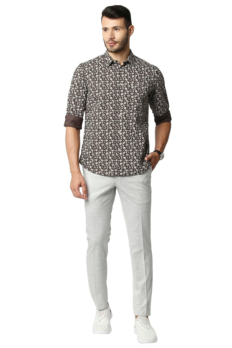 BASICS SLIM FIT COTTON SLUB PRINTED SHIRT