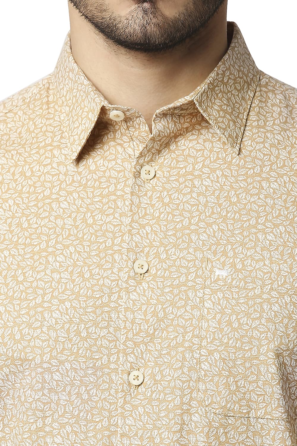 BASICS SLIM FIT COTTON SLUB PRINTED SHIRT