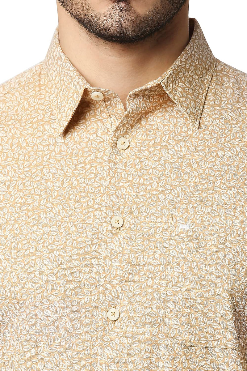 BASICS SLIM FIT COTTON SLUB PRINTED SHIRT