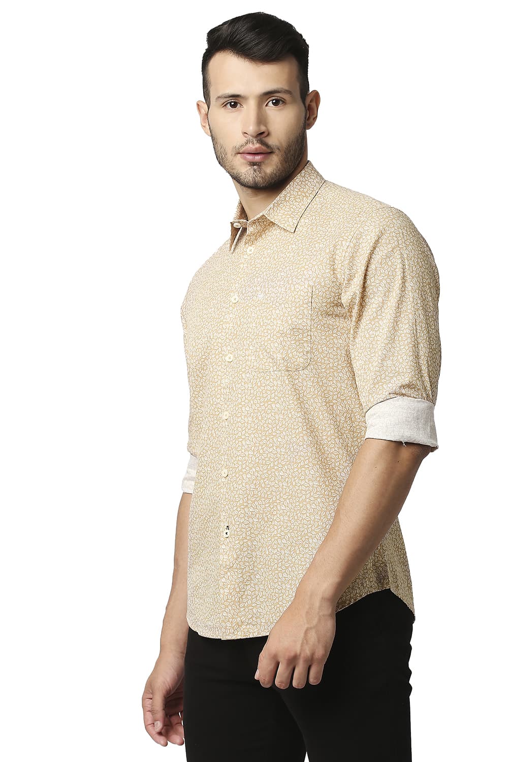 BASICS SLIM FIT COTTON SLUB PRINTED SHIRT