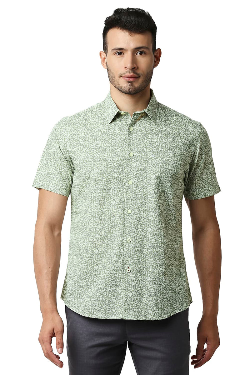 BASICS SLIM FIT COTTON SLUB PRINTED SHIRT